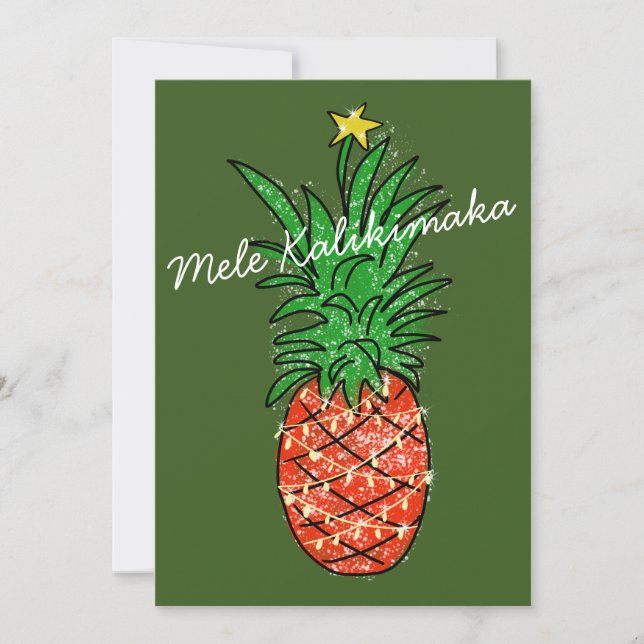 Mele Kalikimaka Tropical Pineapple with Lights Holiday Card (Front)