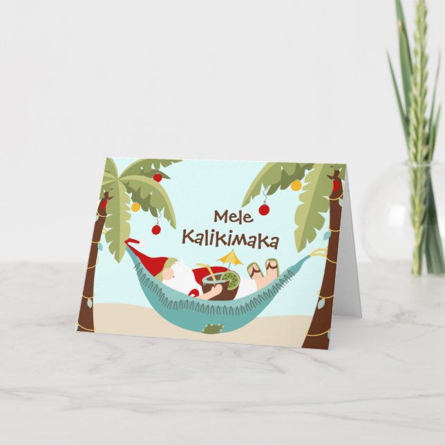 Mele Kalikimaka Tropical Santa Holiday Card (Front)