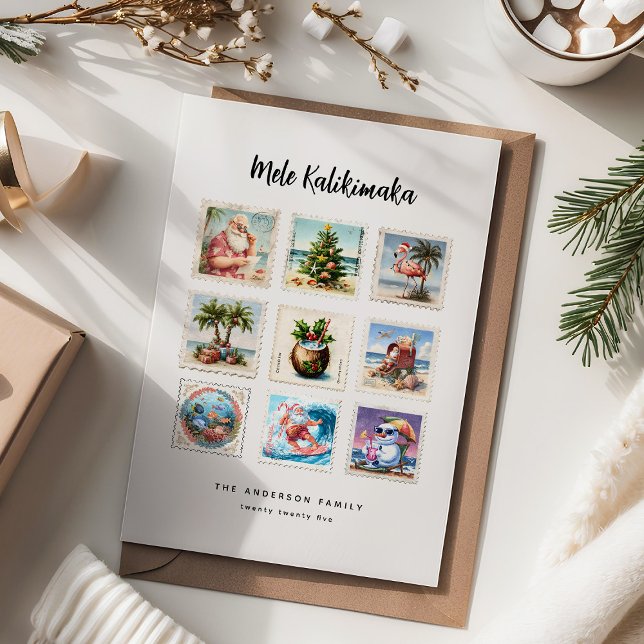 Mele Kalikimaka Tropical Stamps Holiday Card (Creator Uploaded)