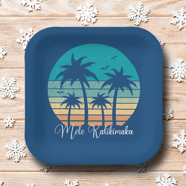 Mele Kalikimaka Tropical Sunset Christmas Party Paper Plates (Creator Uploaded)