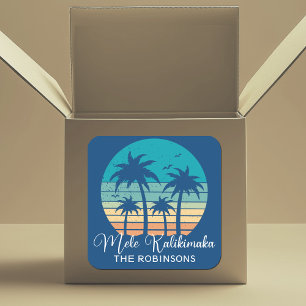 Mele Kalikimaka Tropical Sunset Christmas Party Square Sticker
