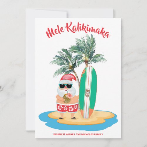 Mele Kalikimaka Tropical Surfing Santa Christmas Holiday Card