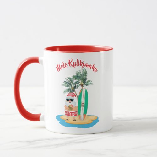 Mele Kalikimaka Tropical Surfing Santa Christmas Mug