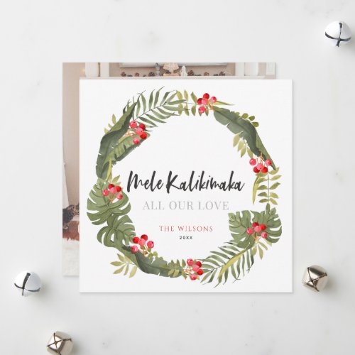 Mele Kalikimaka Tropical Wreath Photo Holiday Card