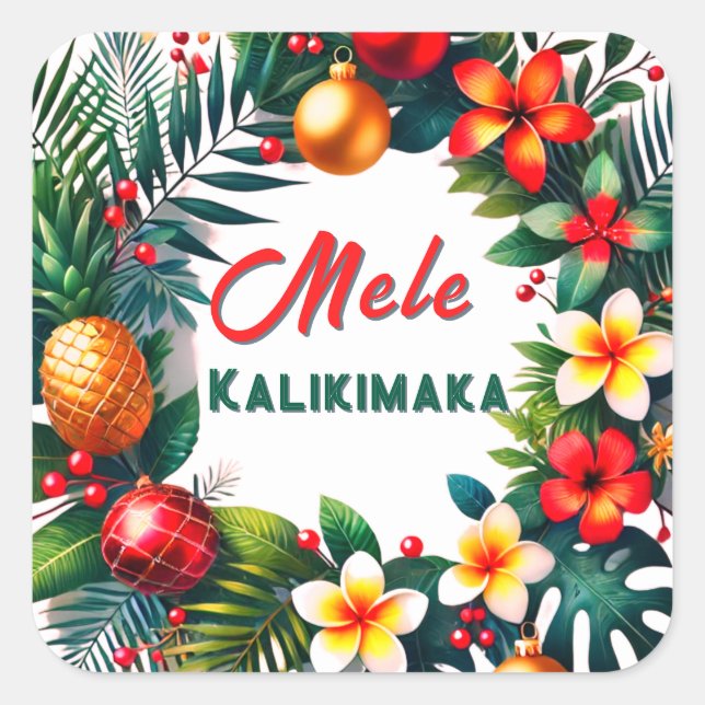 Mele Kalikimaka -Tropical  Xmas Square Sticker (Front)