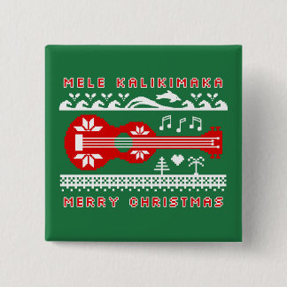 Mele Kalikimaka Ugly Sweater (Red on Green) Button