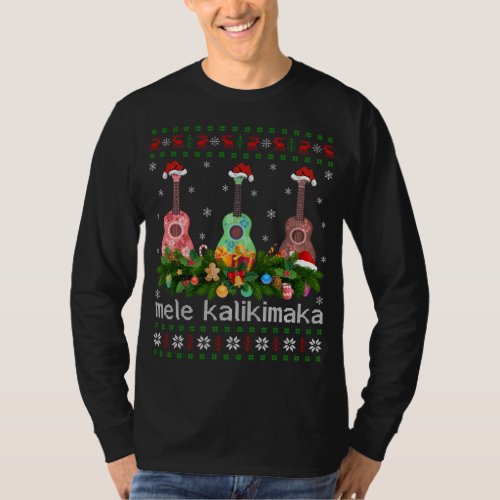 Mele Kalikimaka Ukulele Guitar Gift Ugly Ukulele C T_Shirt