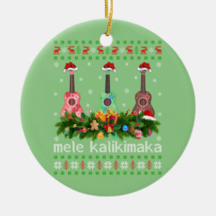 Mele Kalikimaka Ukulele Guitar Gift Ukulele Ceramic Ornament