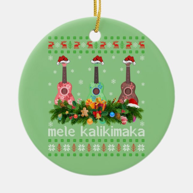 Mele Kalikimaka Ukulele Guitar Gift Ukulele Ceramic Ornament (Front)
