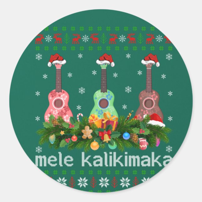 Mele Kalikimaka Ukulele Guitar Gift Ukulele Classic Round Sticker (Front)
