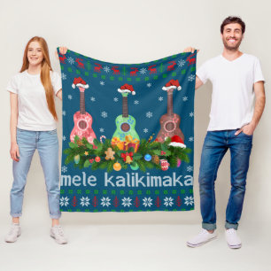 Mele Kalikimaka Ukulele Guitar Gift Ukulele Fleece Blanket