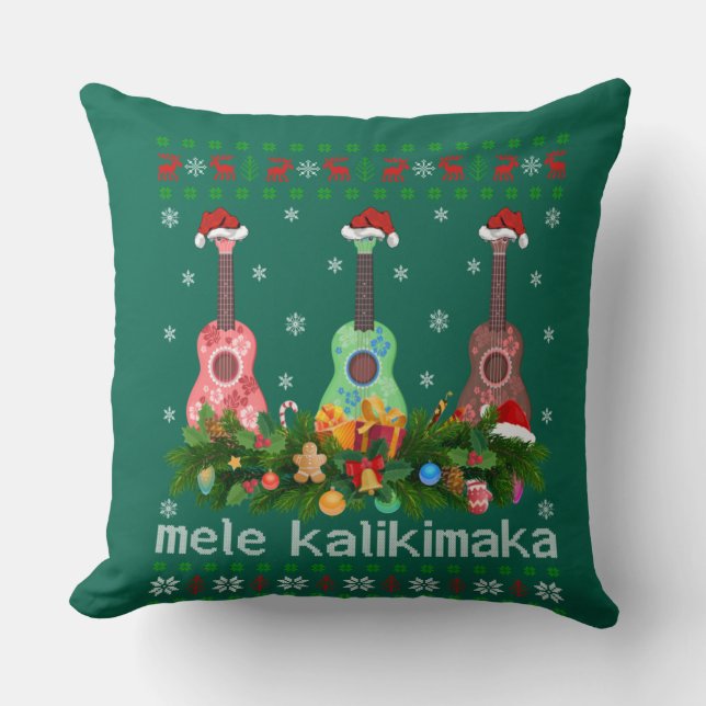 Mele Kalikimaka Ukulele Guitar Gift Ukulele Throw Pillow (Front)