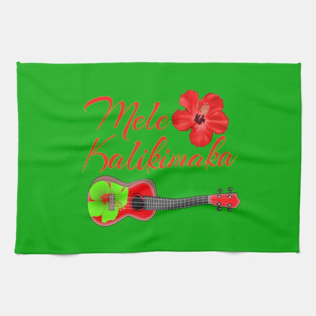 Mele Kalikimaka Ukulele Kitchen Towel (Horizontal)