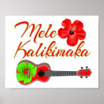 Mele Kalikimaka Ukulele Poster<br><div class="desc">Aloha! Are you celebrating Christmas in Hawaii? Add some Hawaiian style to your Christmas celebrations with this Hawaiian Ukulele, and a red hibiscus flower for a tropical Christmas theme. This is the perfect Christmas gift for anyone who loves the uke is taking a Xmas vacation in Hawaii, or lives on...</div>