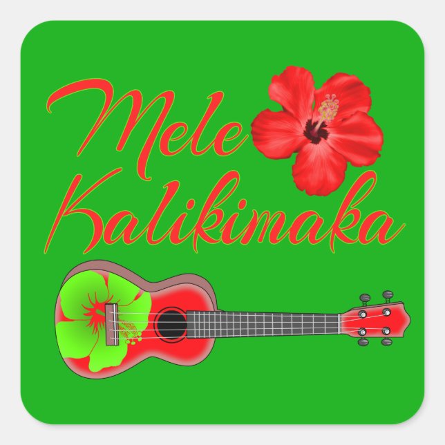 Mele Kalikimaka Ukulele Square Sticker (Front)