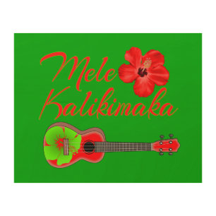 Mele Kalikimaka Ukulele Wood Wall Decor