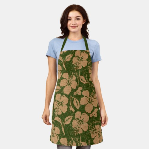 Mele Kalikimaka Vintage Pareau Hawaiian Hibiscus Apron