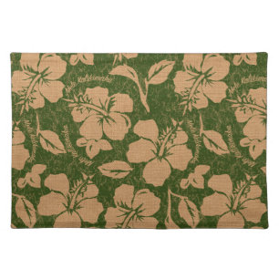 Mele Kalikimaka Vintage Pareau Hawaiian Hibiscus Cloth Placemat