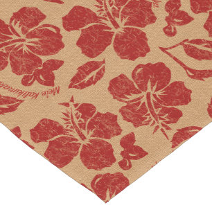 Mele Kalikimaka Vintage Pareau Hawaiian Hibiscus Short Table Runner