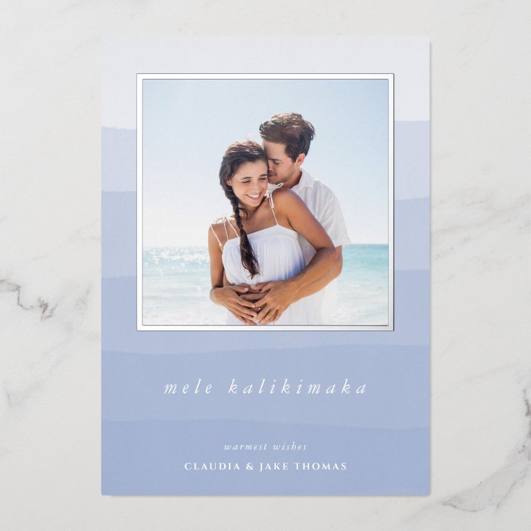 Mele Kalikimaka Watercolor Stripe Photo Foil Holiday Card