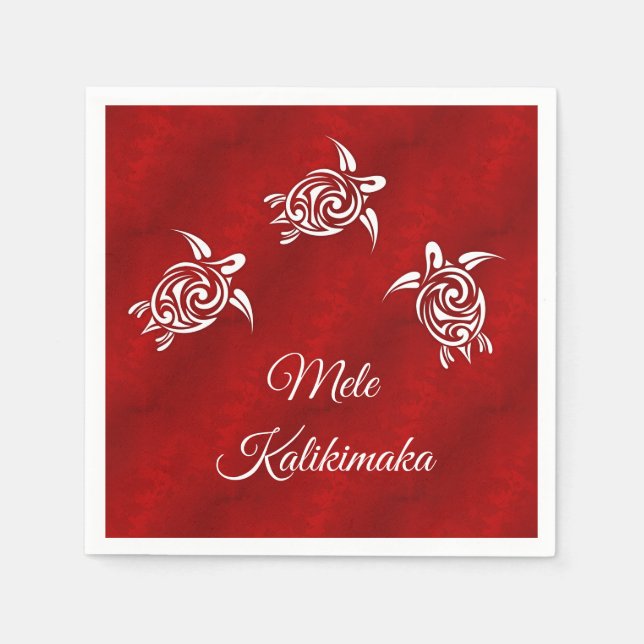Mele Kalikimaka | White Turtles Red | Christmas Napkins (Front)