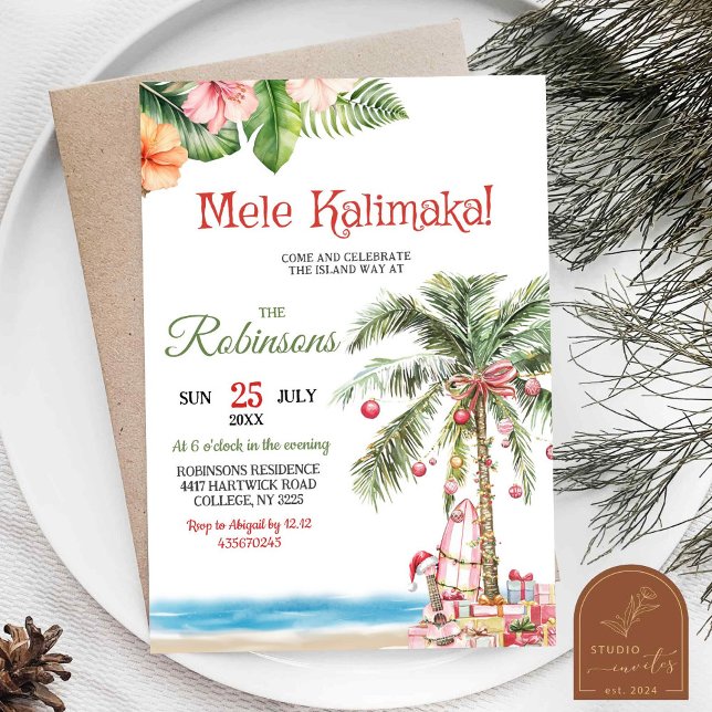 Mele Kalimaka Hawaii Palm Tree Christmas Party Invitation (Creator Uploaded)