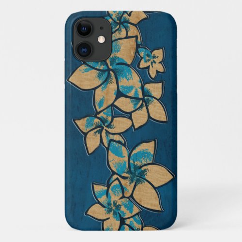 Melia Hawaiian Plumeria Faux Wood Blue iPhone 11 Case