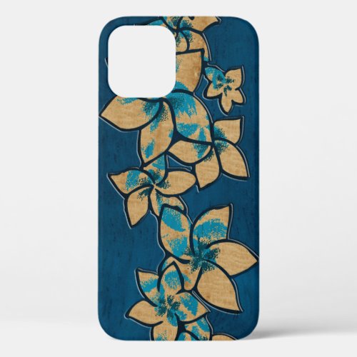 Melia Hawaiian Plumeria Faux Wood Blue iPhone 12 Pro Case