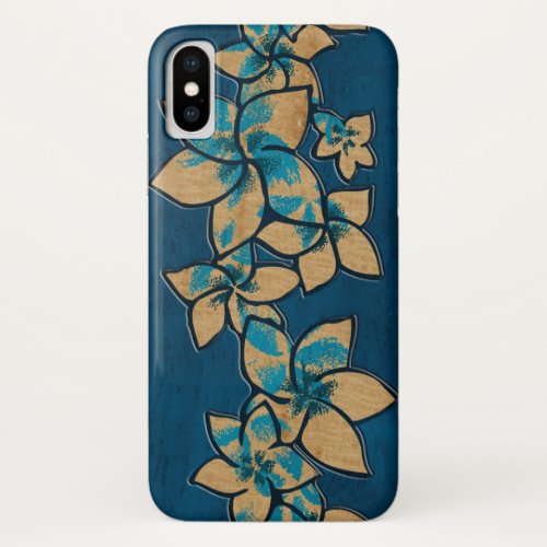 Melia Hawaiian Plumeria Faux Wood Blue iPhone X Case