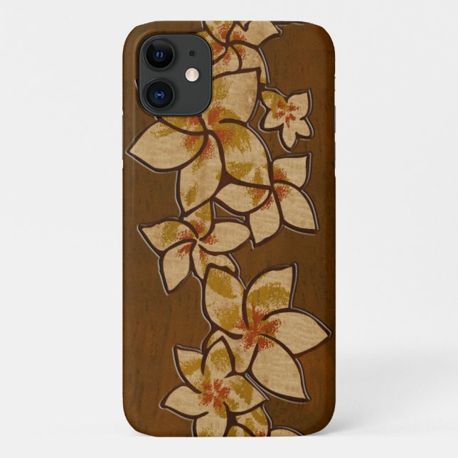 Melia Hawaiian Plumeria Faux Wood Case-Mate iPhone Case (Back)