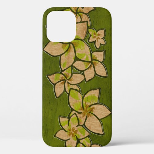 Melia Hawaiian Plumeria Faux Wood Green iPhone 12 Pro Case