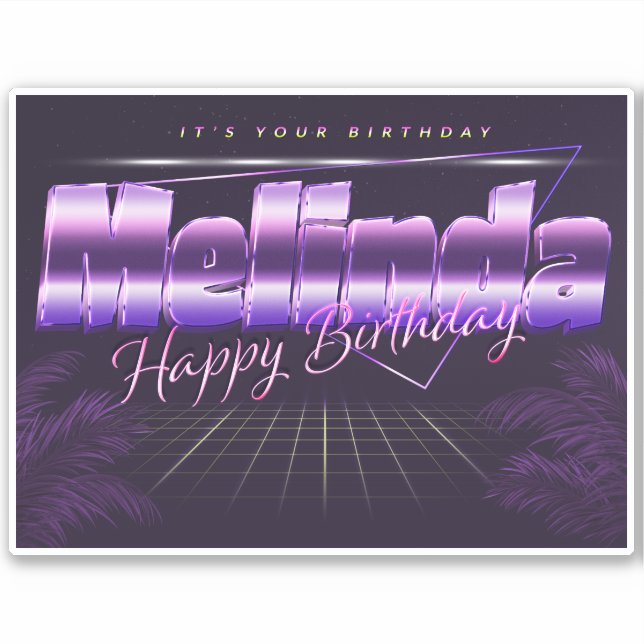 Melinda Name First name lila retro Sticker Birthda (Front)