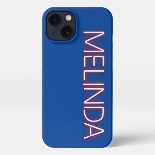 Melinda name in glowing neon lights iPhone 13 case