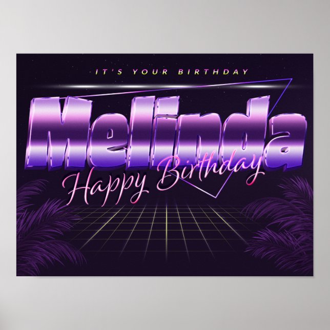 Melinda Name Vorname lila retro Poster Geburtstag (Front)