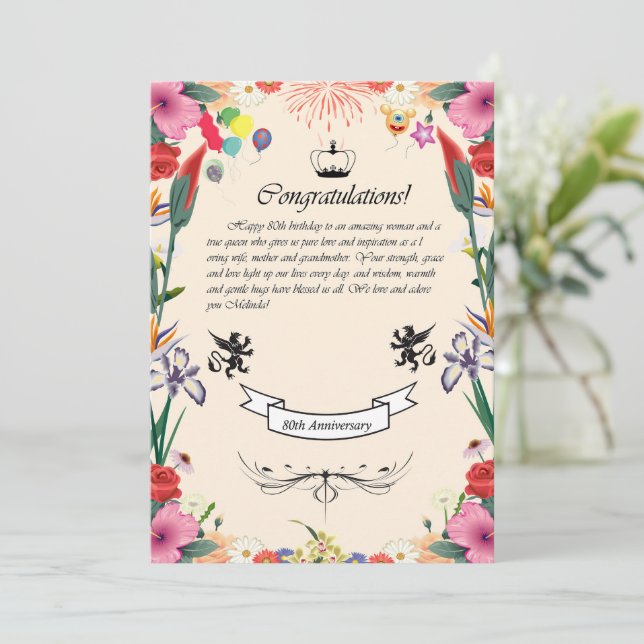 Melinda's 80th Birthday  Greeting Card (Standing Front)