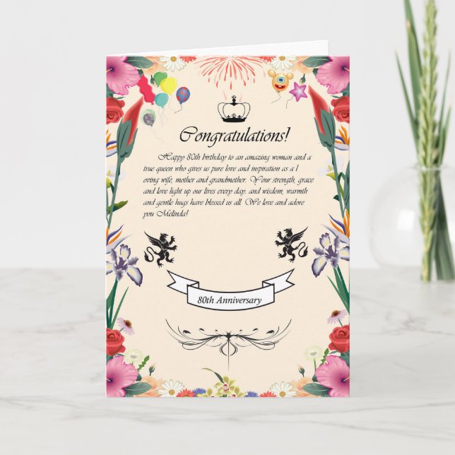 Melinda's 80th Birthday  Greeting Card (Front)