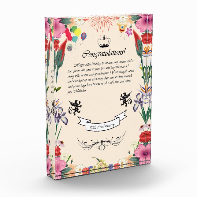 Melinda's 80th Birthday  Greeting Card Acrylic Award (Left)