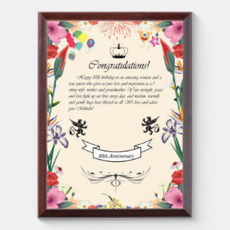 Melinda's 80th Birthday Greeting Card Award Plaque
