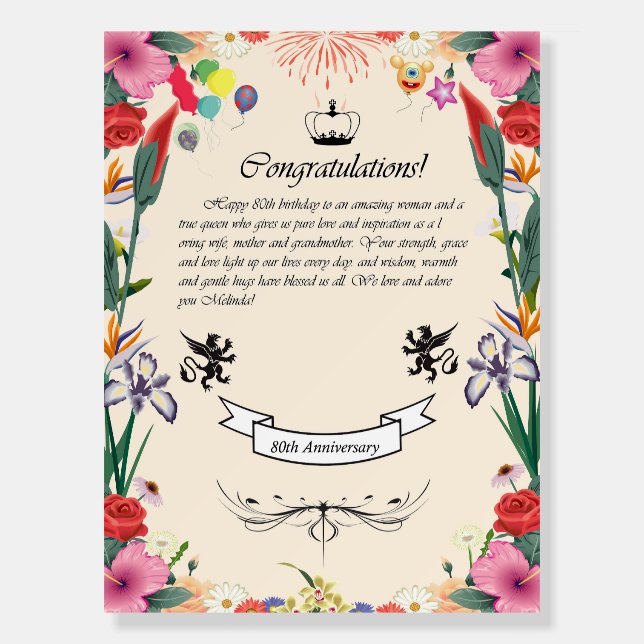 Melinda's 80th Birthday  Greeting Card Foam Board (Front)