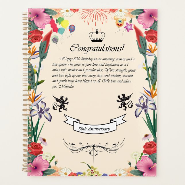 Melinda's 80th Birthday  Greeting Card Planner (Front)