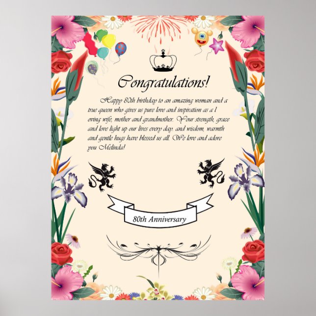 Melinda's 80th Birthday  Greeting Card Poster (Front)