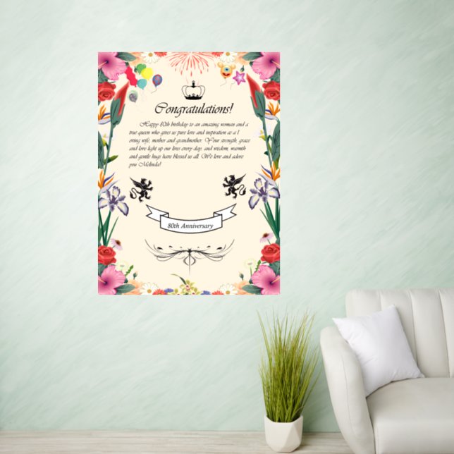 Melinda's 80th Birthday  Greeting Card Wall Decal (Living Room)