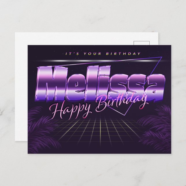 Melissa first name purple postcard birthday (Front/Back)