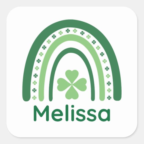 Melissa Name Clover Boho Rainbow Square Sticker