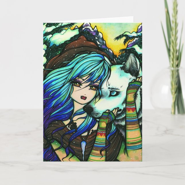 Melissa Vampire Wolf Fantasy Winter Art Holiday Card (Front)