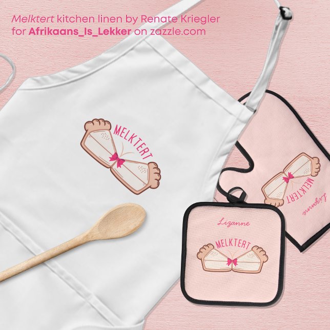 MELKTERT Afrikaans Saffa Expat Boeremeisie Adult Apron (Afrikaanse pun / meme / funny MELKTERT apron by Renate Kriegler for Afrikaans_Is_Lekker.)
