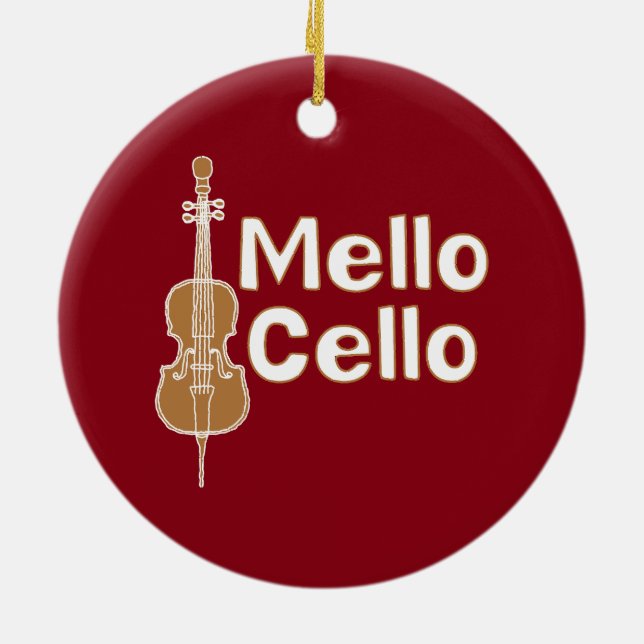 Mellow Cello White Text Ceramic Ornament (Back)