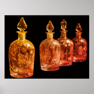Mellow Etched Retro Glass Perfume Bottles On Wall Poster