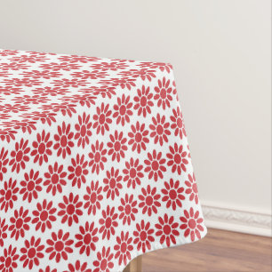 Mellow Geo Flowers - Christmas red on white decor. Tablecloth