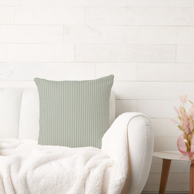 Mellow Sage with Cream Pinstripe Throw Pillow (Couch)